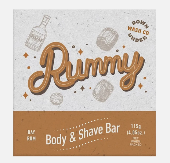 RUMMY BODY &amp; SHAVE BAR -BAY RUM 115G 