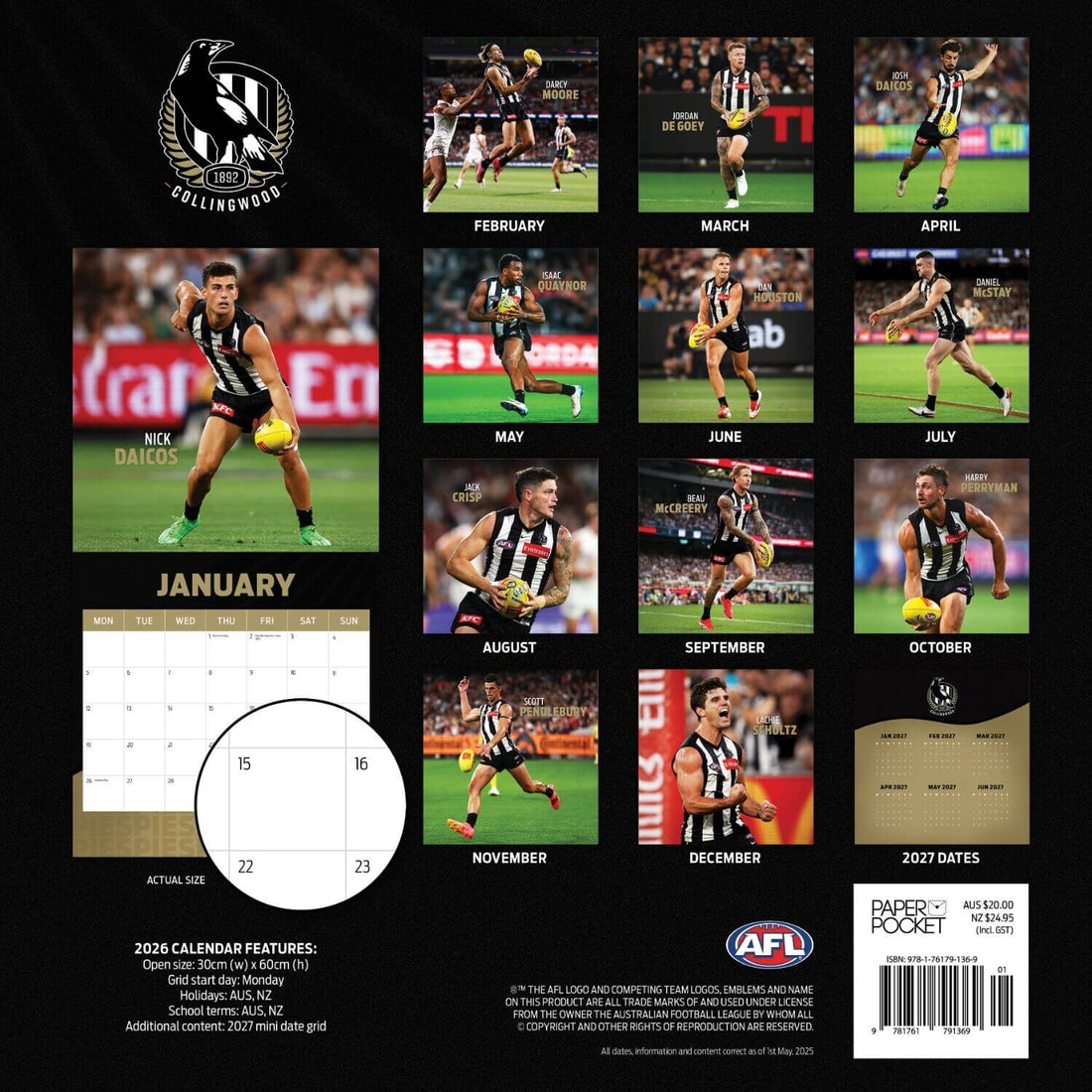 AFL COLLINGWOOD MAGPIES CALENDAR: 2026