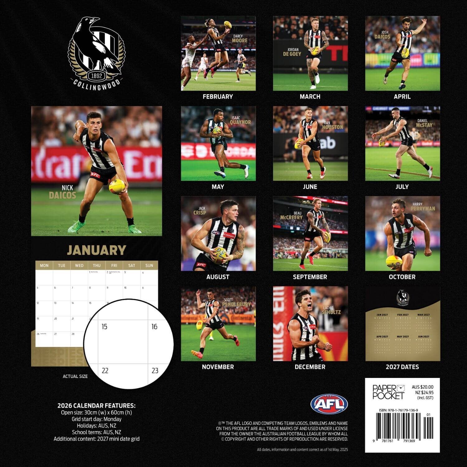 AFL COLLINGWOOD MAGPIES CALENDAR: 2026