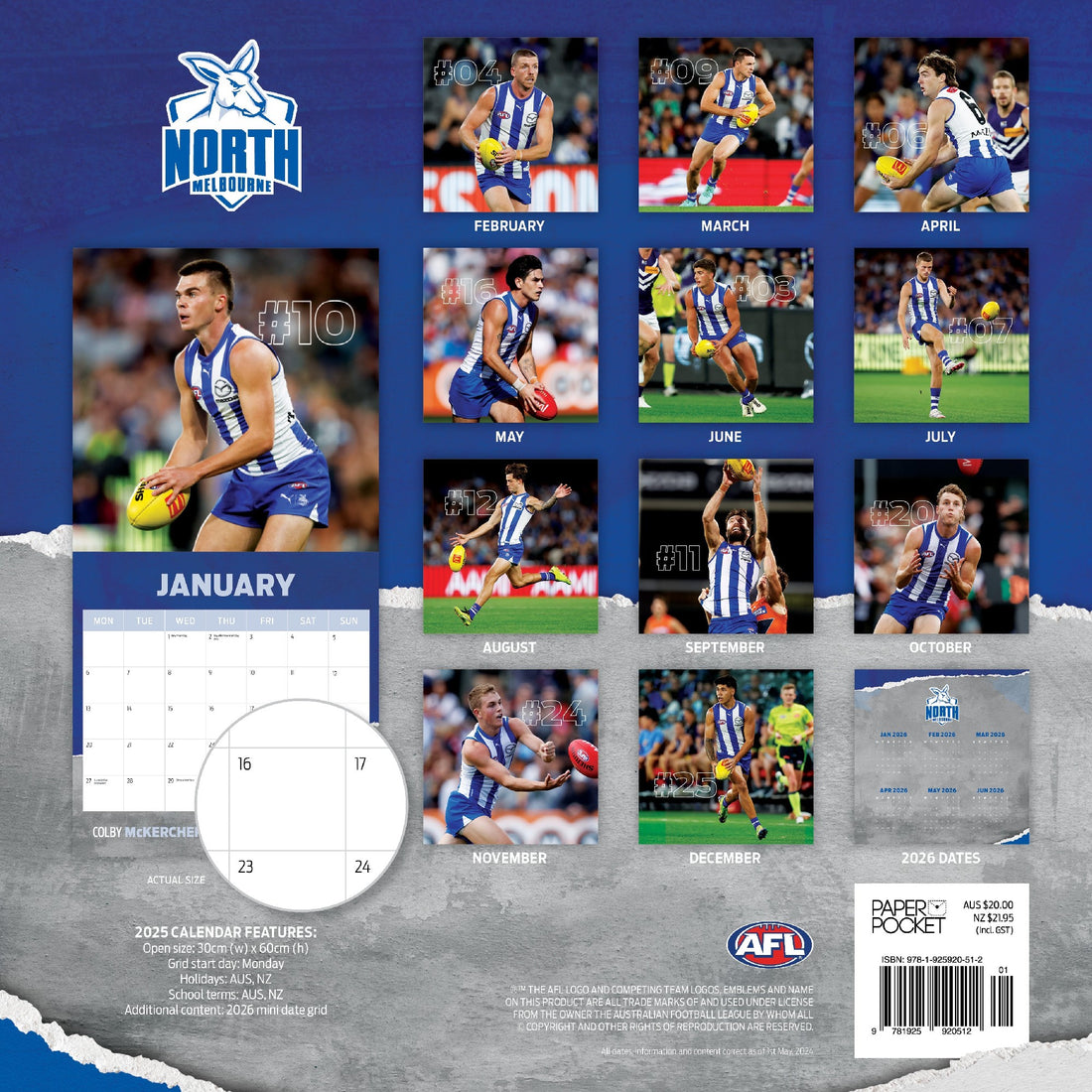 AFL NORTH MELB KANGAROOS CALENDAR: 2025