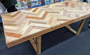 RECYCLED TIMBER DINING TABLE HERRINGBONE 2.2M X 1.1M