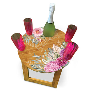 LP BAMBOO PICNIC TABLE FOLDING LEGS 4 WINE GLASS HOLDERS 40CM CHRYSANTHEMUM BOUQUET