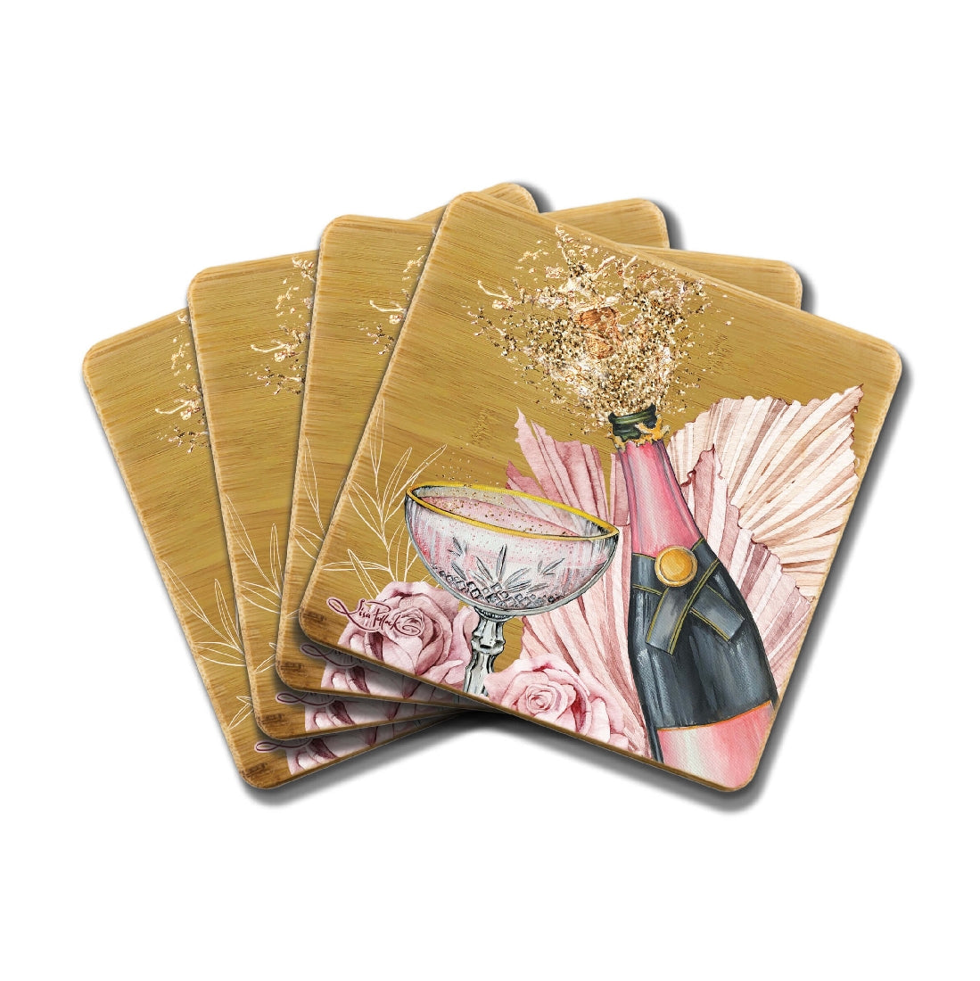 LP BAMBOO COASTERS SET OF 4 10CM BUT FIRST CHAMPAGNE